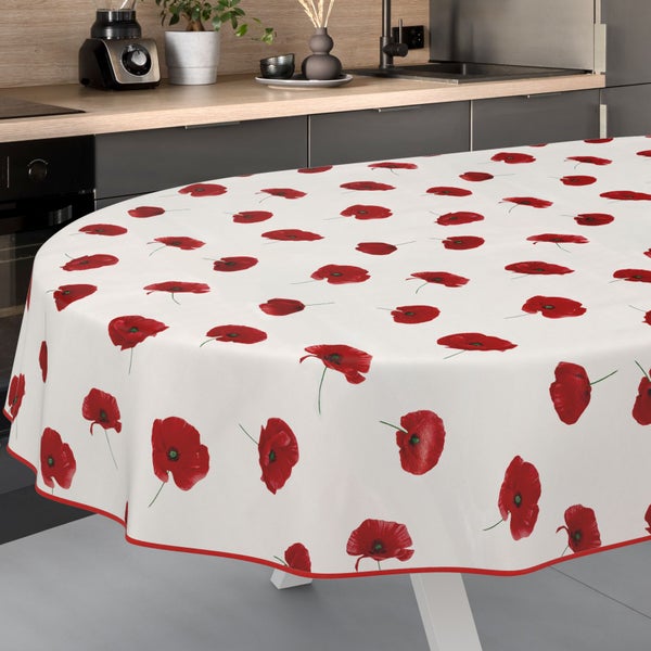Runde Tischdecke mit Mohnblumenmuster für den Innenbereich