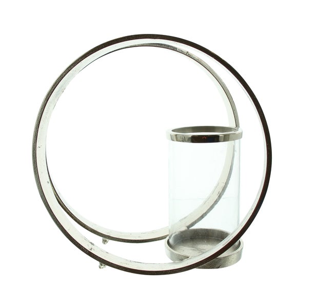 FRANK FLECHTWAREN | Windlicht Kreise, ALUMINIUM, Ø 30 cm, Glas Ø 10 x 18 cm, ohne Kerze