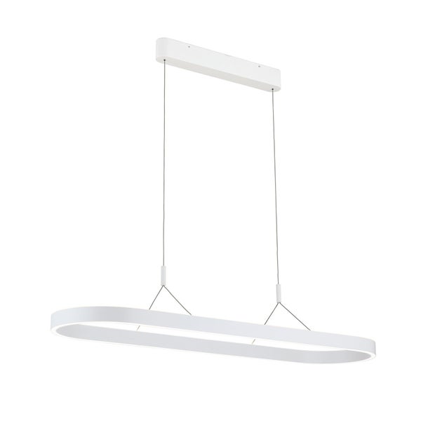 Moderne LED Pendelleuchte mit ovalem Leuchtkörper und schmaler Deckenbefestigung