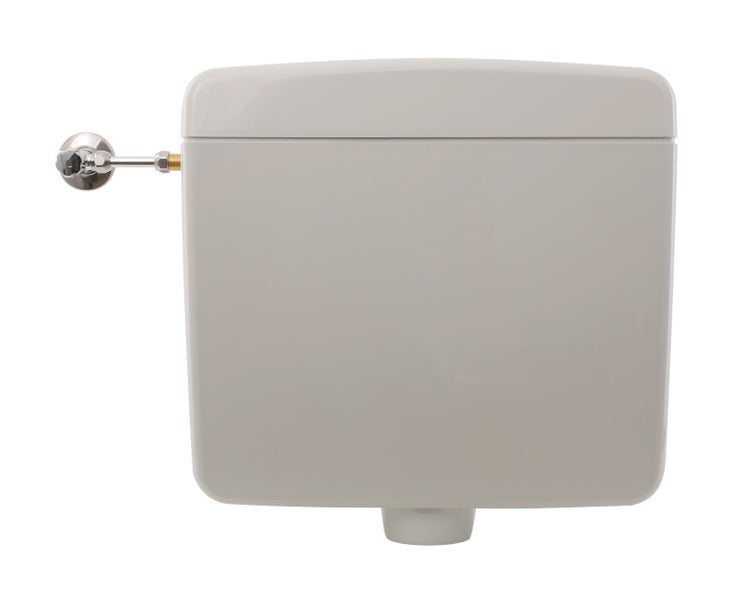 Calmwaters® Spülkasten Grau mit Spül-Stopp-Funktion, 6-9 Liter Spülmenge, Aufputzspülkasten WC schmal, flacher Spülkasten Elements, Aufputz-Montage, Start-Stopp-Taste, Manhattan-Grau, 29HB2717