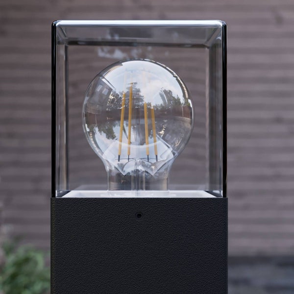 Lucande Außenleuchte Keke (spritzwassergeschützt (Modern) in Schwarz aus Aluminium (1 flammig, E27) - Wegeleuchte Pollerleuchte Wegelampe Sockelleuchte