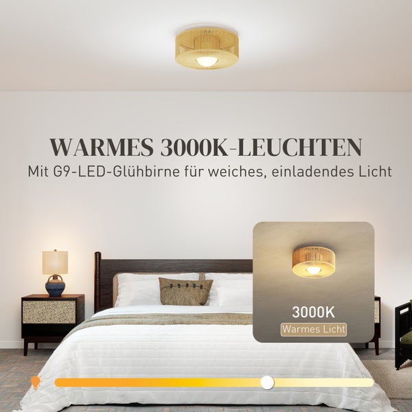 Szene eines Schlafzimmers mit einer Deckenleuchte für warmes 3000 Kelvin Licht