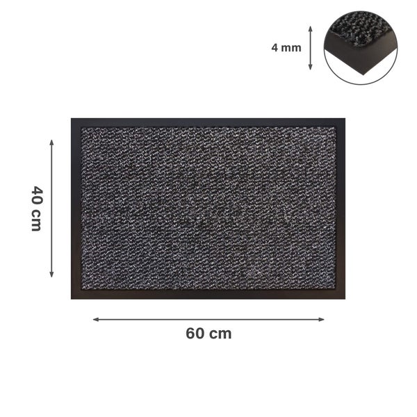 Fußmatte mit den Maßen 40 x 60 Zentimeter und einer Höhe von 4 Millimeter.