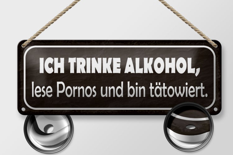 Blechschild Spruch 27x10cm ich trinke lese Pornos Dekoration