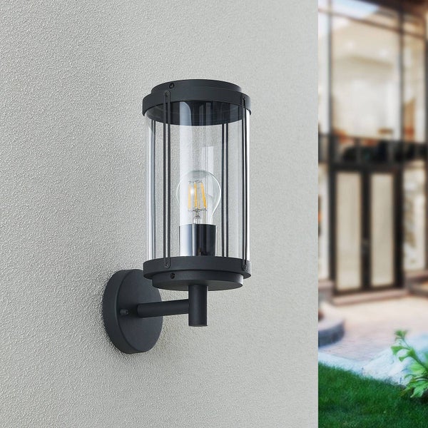 Lindby Wandleuchte außen (Laterne) Ojali (spritzwassergeschützt (Modern) in Schwarz aus Aluminium (1 flammig, E27) - Außenwandleuchten Wandlampe Led Außenlampe Outdoor für