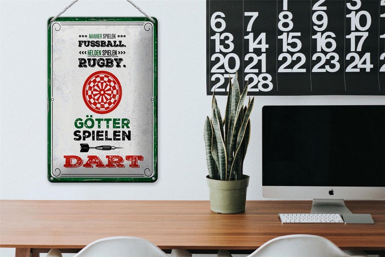 Blechschild Spruch 20x30cm Männer Fußball Helden Rugby Götter Dart