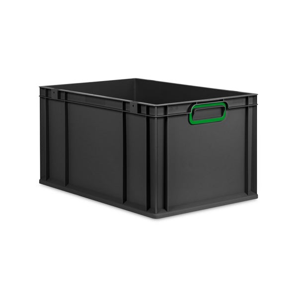 Eurobox NextGen Color, HxBxT 32x40x60cm, 65 Liter, Griffe grün geschlossen, Verstärkter Boden, Schwarz, Eurobehälter, Transportbox, Transportbehälter, Stapelbehälter