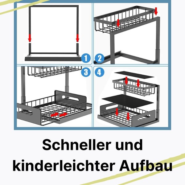Montageanleitung für ein Küchenregal mit mehreren Ablagen aus Metall