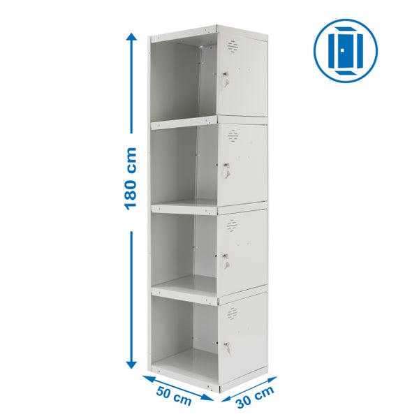 Metall Mehrzweckschrank mit vier Fächern und Schloss, 180 cm hoch, 50 cm breit und 30 cm tief