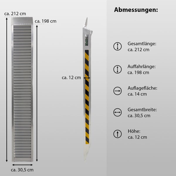 TRUTZHOLM 2 x Schwerlastrampen 212cm Traglast 3800kg/Paar Alu grau geriffelt Rampen Verladerampen