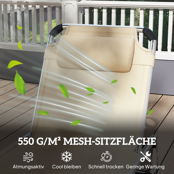 Outsunny Sonnenliege faltbar Gartenliege mit Kopfkissen ergonomisch Relaxliege mit 4-stufig verstellbaren Rückenlehne Alu bis 120 kg belastbar für Garten, Terrasse, Pool, , Strand,Beige