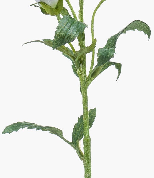 Künstlicher Pflanzenstiel mit grünen, gezackten Blättern und einer kleinen Knospe.