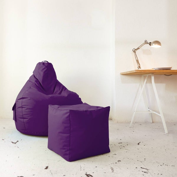 Green Bean Sitzsack-Hocker 40x40x40cm mit EPS-Perlen Füllung - Fußhocker Fußkissen Sitz-Pouf für Sitzsäcke - Bodenkissen für Kinder und Erwachsene - Fußablage Sitzkissen Sitzhocker Lila