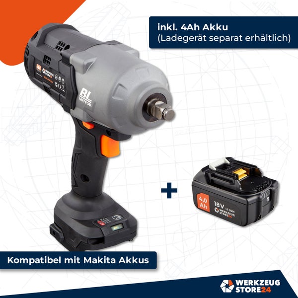 Werkzeugstore24 Akku-Schlagschrauber mit 18 Volt, bürstenlosem Motor und Rechts-Linkslauf