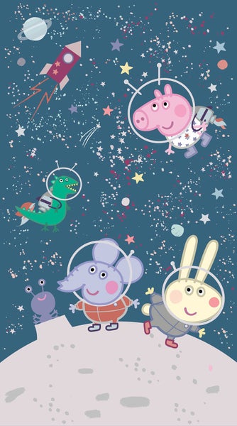 Illustration mit Peppa Pig Charakteren im Weltraum