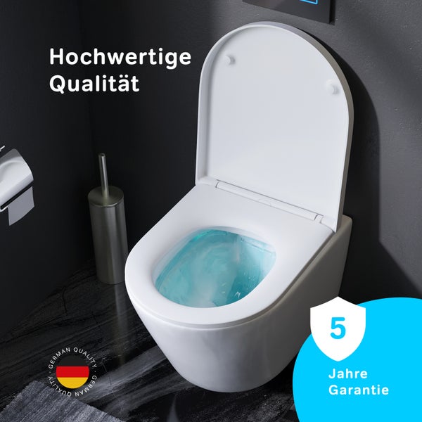 AM.PM Wand-WC Set Tiefspüler offener Spülrand weiß glänzend mit WC-Sitz , Vorwandelement und Betätigungsplatte weiß IIS90101.NA1700