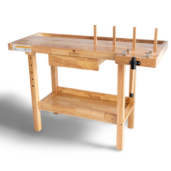 Werkbank aus Holz mit Schublade und Ablagefläche