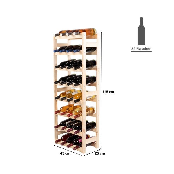 PROREGAL Weinregal Pinotwine HxBxT 118 x 43 x 25 cm 32 Flaschen Massives Kiefernholz Braun Geölt
