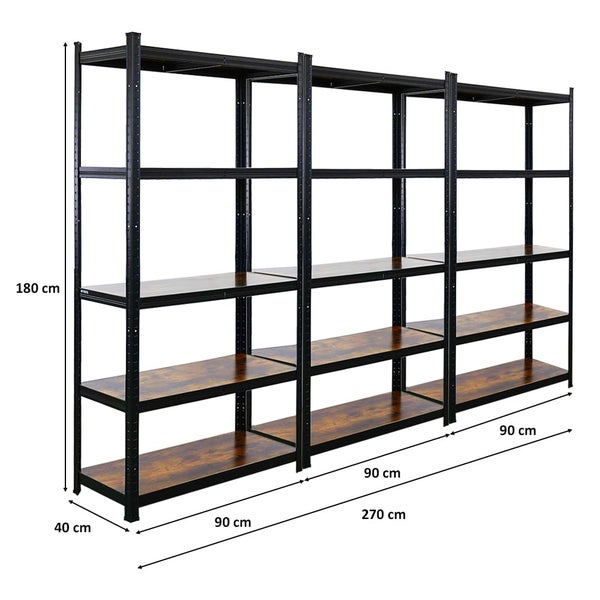 PROREGAL Mega Deal 3x Vintage Series Schwerlastregal Ragnar HxBxT 180x90x40cm Fachlast 100kg Vintagebraun-Schwarz, Steckregal, Garagenregal, Lagerregal