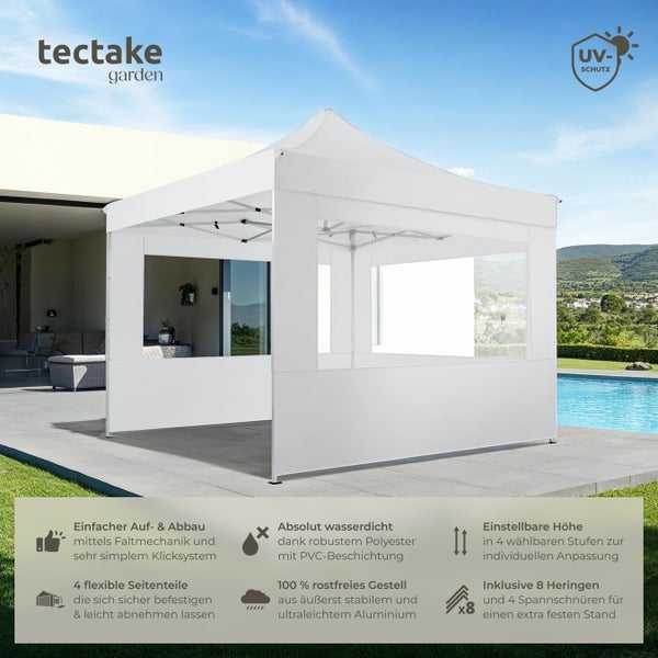 Pavillon tectake Olivia inklusive Spannseilen, Heringen und Tragetasche 3 x 3 m, mit Aluminiumgestell weiß
