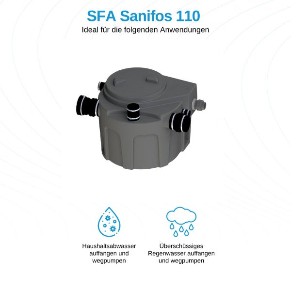 SFA SaniFos 110 Hebeanlage - 11.000 L/Std. - 1500W - Förderhöhe 14 m - Mit integriertem Hebeanlage - Inhalt 110 Liter