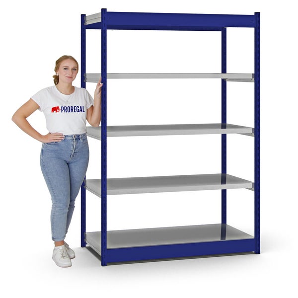 PROREGAL Fachbodenregal Stecksystem Vierkant-Profil Grundregal HxBxT 200 x 132,5 x 60 cm 5 Ebenen Einseitige Bauart Fachlast 200 kg Enzianblau