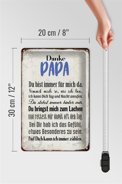 Blechschild Spruch 20x30cm Danke Papa du bist für mich da