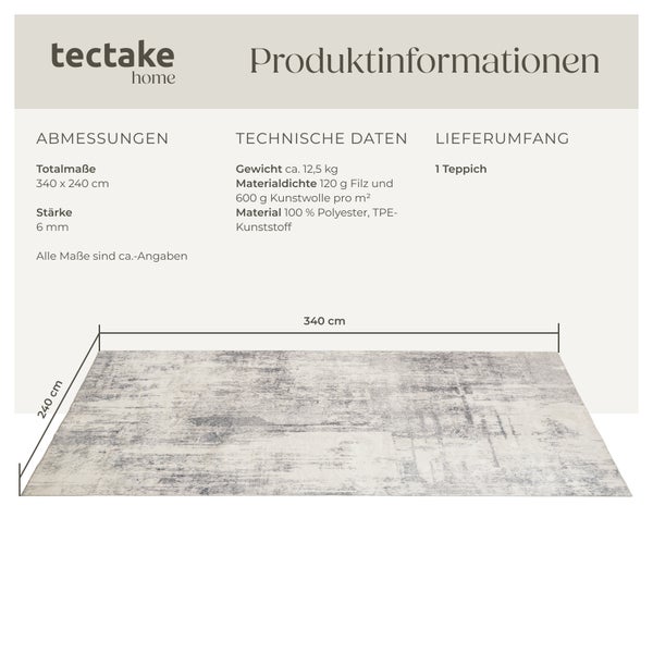 Produktinformationen zu einem Teppich der Marke tectake home mit den Maßen 340 x 240 Zentimeter.