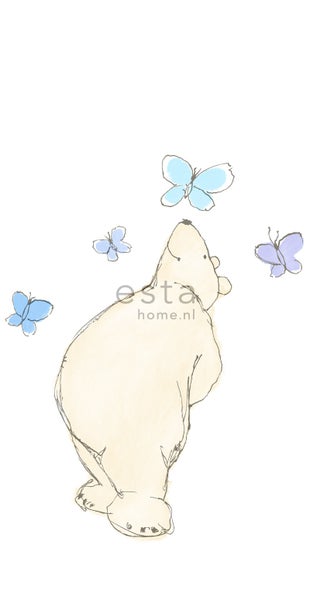 Illustration eines Bären, der zu Schmetterlingen aufschaut