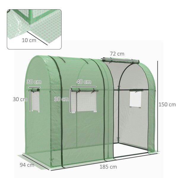 Outsunny Foliengewächshaus, Gewächshaus, Winddichtes Treibhaus mit 2 Rolltüren, Seitenfenster, Tomatenhaus mit UV-Schutz für Garten, PE, Grün, 185 x 94 x 150 cm