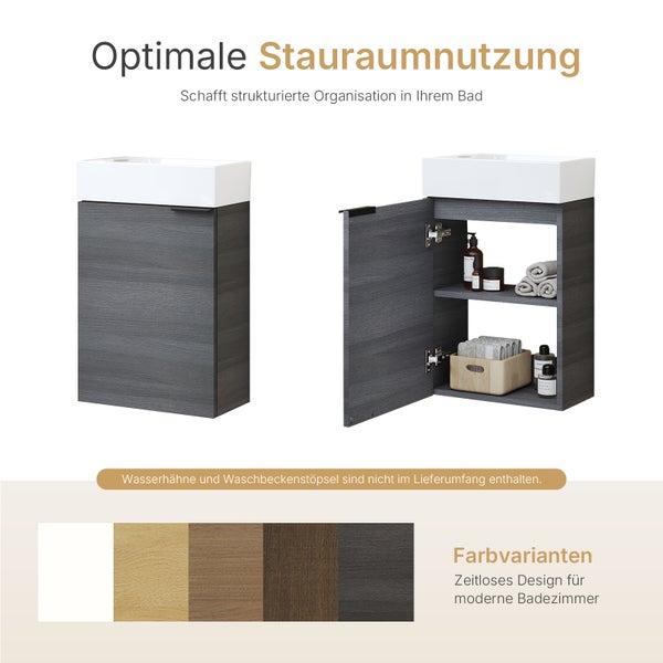 EMKE Waschbecken mit Unterschrank 417×240×646 mm, Waschtisch-Set mit Soft-Close, Türgriff, 2-fach verstellbarem Einlegeboden, Wandmontage, beidseitig montierbar,  Anthrazit