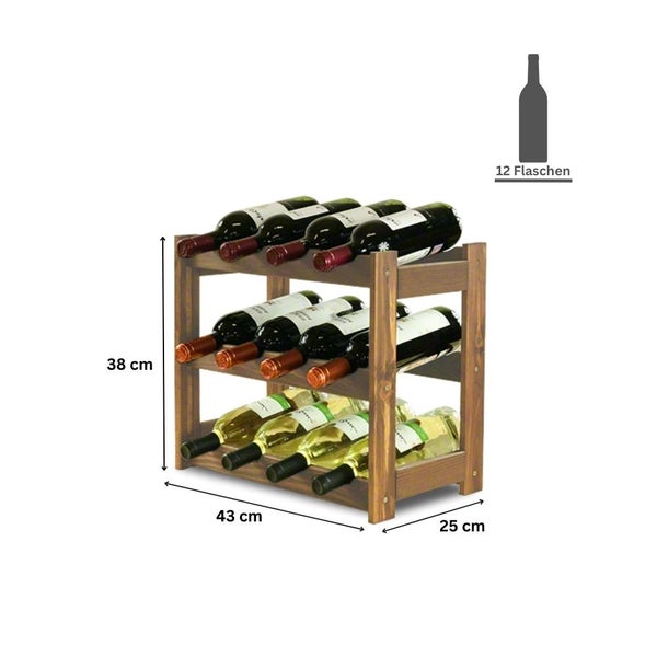 PROREGAL Weinregal Pinotwine HxBxT 38 x 43 x 25 cm 12 Flaschen Massives Kiefernholz Braun Geölt