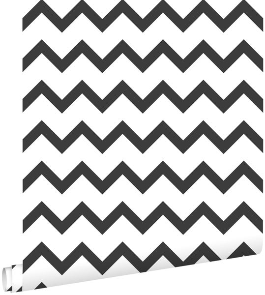 ESTAhome Tapete Zickzack-Motiv Schwarz-Weiß - 53 cm x 10.05 m - 139115