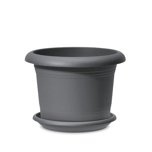 Scheurich 3er Set Blumentöpfe Oliver mit Untersetzern, Farbe: Metallic Grey, 40,4 cm Durchmesser, 28,1 cm hoch, 19,3 l Vol.