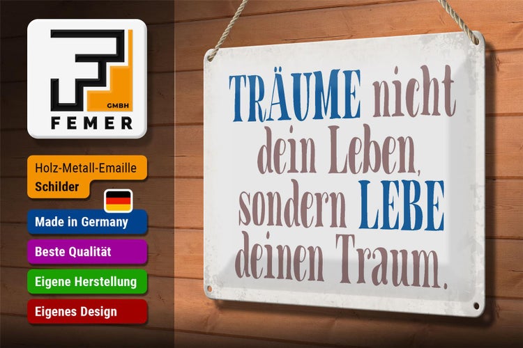 Blechschild Spruch 30x20cm träume nicht dein Leben lebe