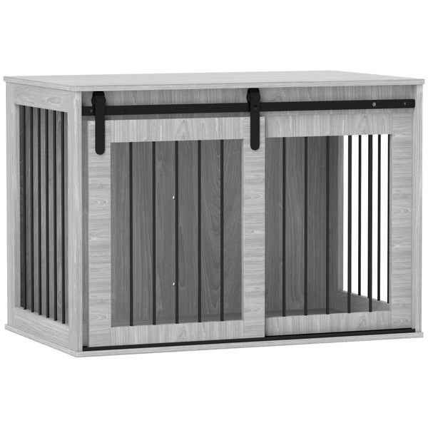 PawHut Hundekäfig für Zuhause, Abschließbar Hundehütte mit Eingang, Hundebox mit Schiebetür, Hundehaus für große Hunde unter 30 kg, Grau, 98 x 58 x 61 cm