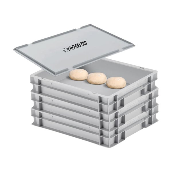 PROREGAL CHEFGASTRO SuperSparSet 3x Pizzaballenbox mit 1 x Deckel HxBxT 85 x 30 x 40 cm 9 Liter Teigwanne für Pizzateig Stapelbare Pizzabox