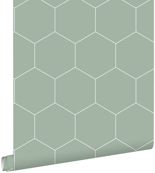 ESTAhome Tapete Wabenmuster Graugrün und Weiß - 0,53 x 10,05 m - 139227