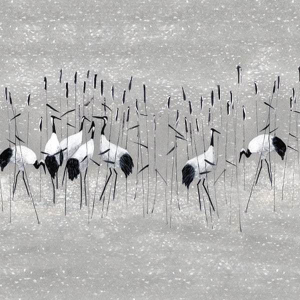 Tapete mit Kranichen und Schilfgras Design