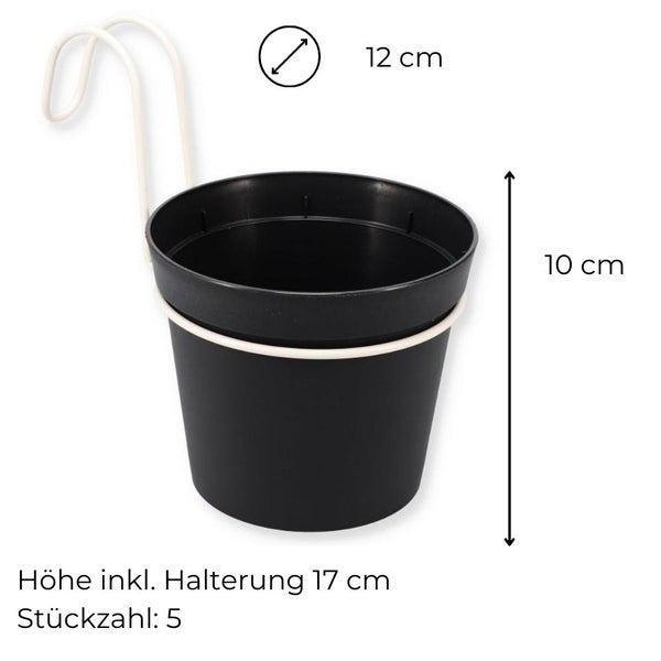 5 x Hängetopf Blumentopf Pflanztopf Set mit Haken Halterung Hängeblumentopf Wand