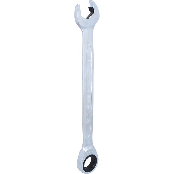 Ein Maulschlüssel der Größe 17 dreht eine Schraube, dargestellt durch einen roten Pfeil, KSTOOLS Logo