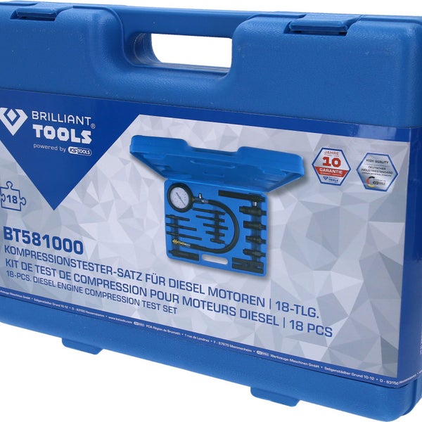 BRILLIANT TOOLS Kompressionstester-Satz für Diesel Motoren 18tlg. - BT581000