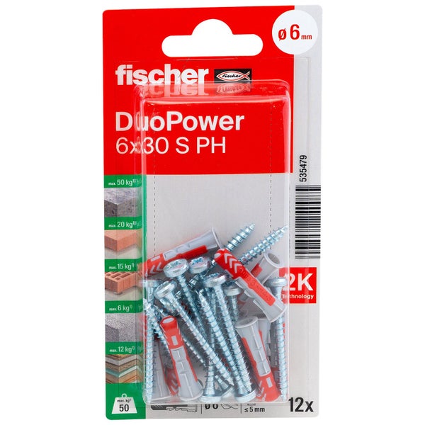 Fischer Dübel DuoPower 6 x 30 S PH, 12 Stück