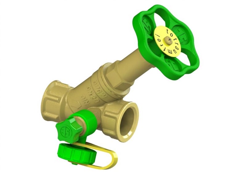 Freistromventil mit Entleerung aus Messing, Nenndurchmesser 20, mit Handrad.