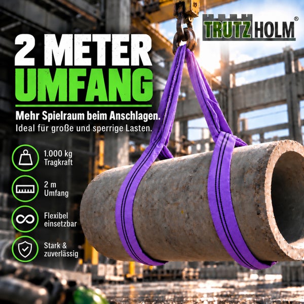 Hebeband von Trutz Holm mit 2 Meter Umfang und 1000 Kilogramm Tragkraft zum Heben von Lasten.