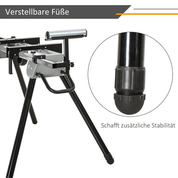DURHAND Arbeitstisch für Kapp- und Gehrungssägen Sägengestell Kappsäge Stahl Schwarz+Silber Seitenverlängerung 123,5-245 cm