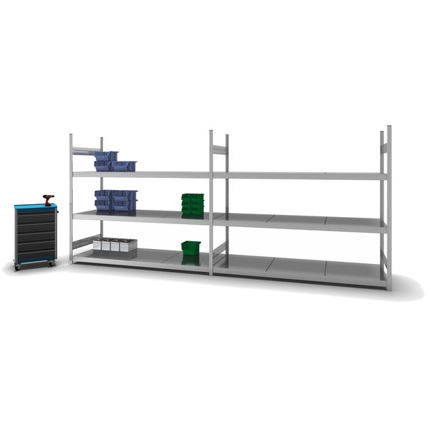 PROREGAL Weitspannregal Stecksystem T-Profil Grundregal HxBxT 200x225x80 cm 3 Ebenen Stahlplatten Fachboden Fachlast 350 kg Verzinkt