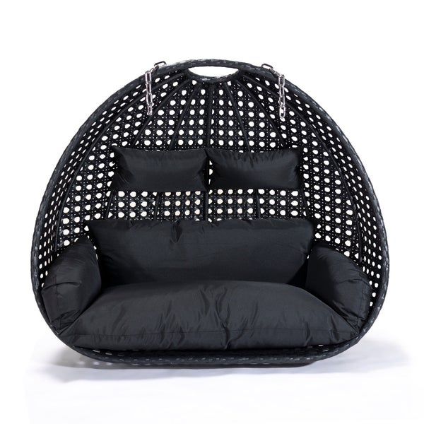 Home Deluxe - Hängesessel Twin - Schwarz, nur Korb - inkl. Sitz- und Rückenkissen I Polyrattan Hängestuhl Gartenschaukel Hängekorb