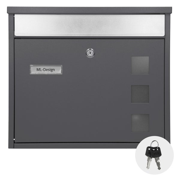 ECD Germany Design Briefkasten mit Pfosten, Standbriefkasten mit Namensschild, Briefkastenanlage, Briefkastenständer Silber 120 cm Edelstahl, Postkasten Anthrazit-Silber Edelstahl pulverbeschichtet