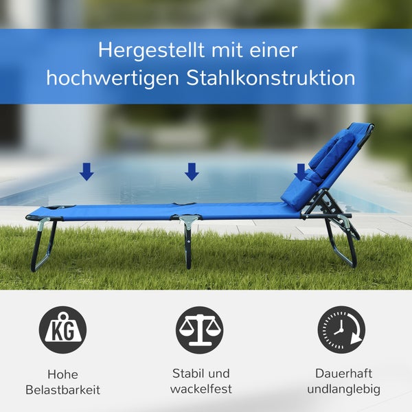 Outsunny Sonnenliege, Gartenliege mit Lesefenster, Gesichtsöffnung, L190 x B56 x H28 cm, Oxford-Stoff, Stahlrohr, Blau